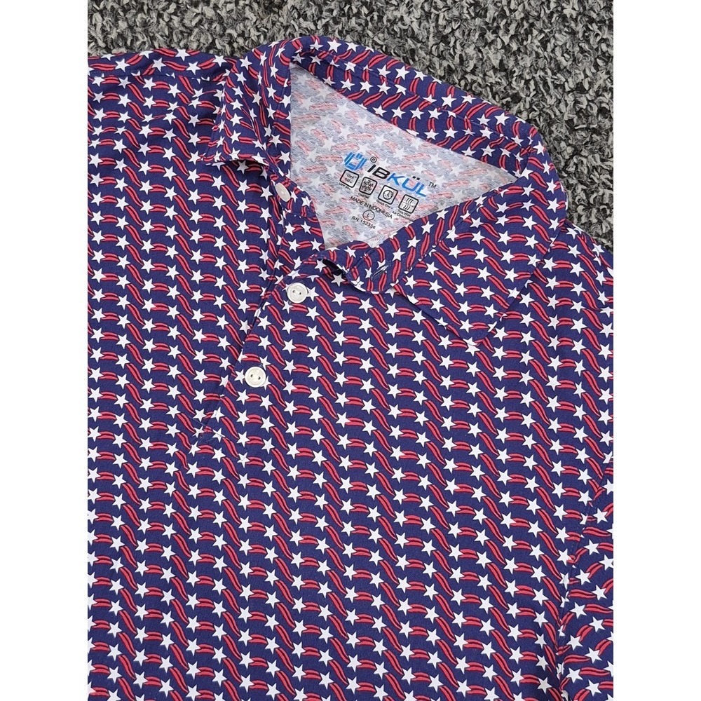 Ibkul Mens Large Shirt‎ Polo Star Red Blue UPF 50+ Sun Protection